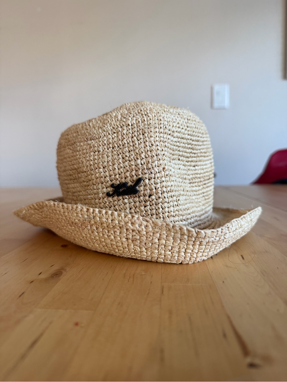 Kith raffia Woven Straw Sun Hat with black logo